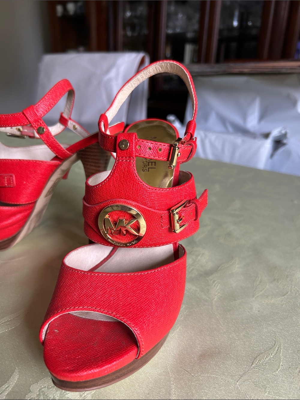 Michael Kors Red Platform Peep-Toe Strappy High Heels - Picture 2 of 11